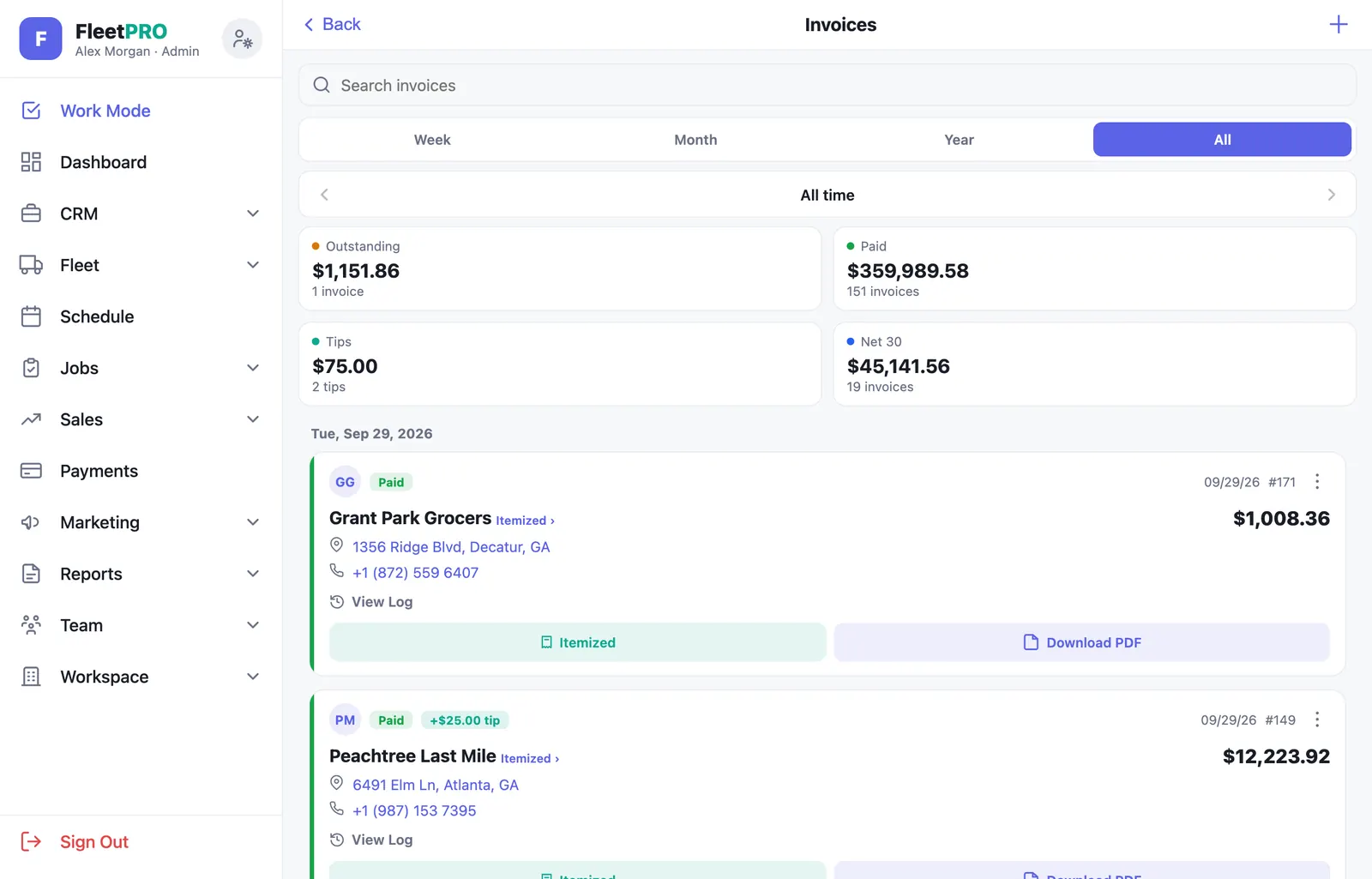 Invoices dashboard