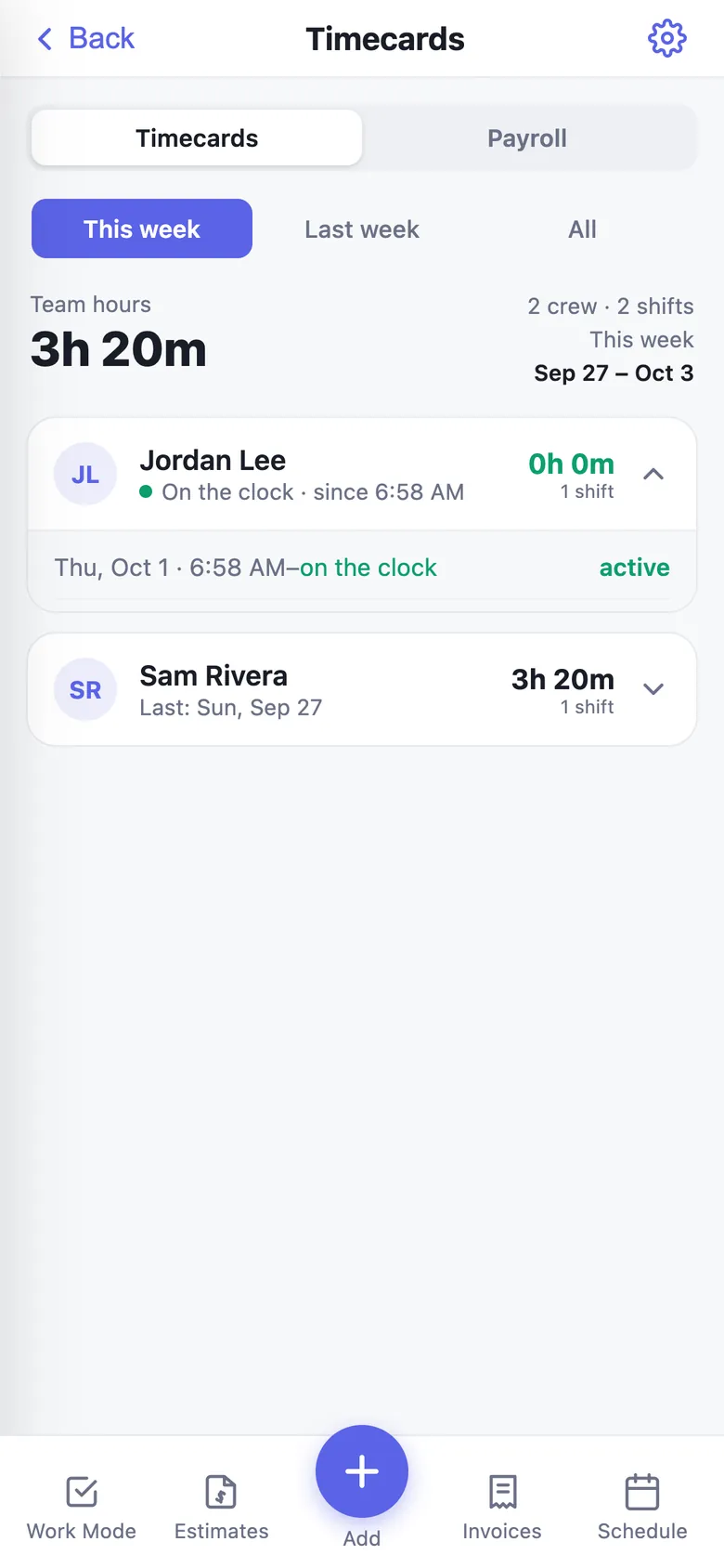 Timecards on iPhone